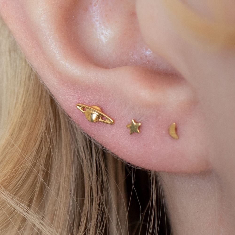 Yellow Gold Threadless Tops Saturn Earring Top The Curated Lobecartilageconchlobe