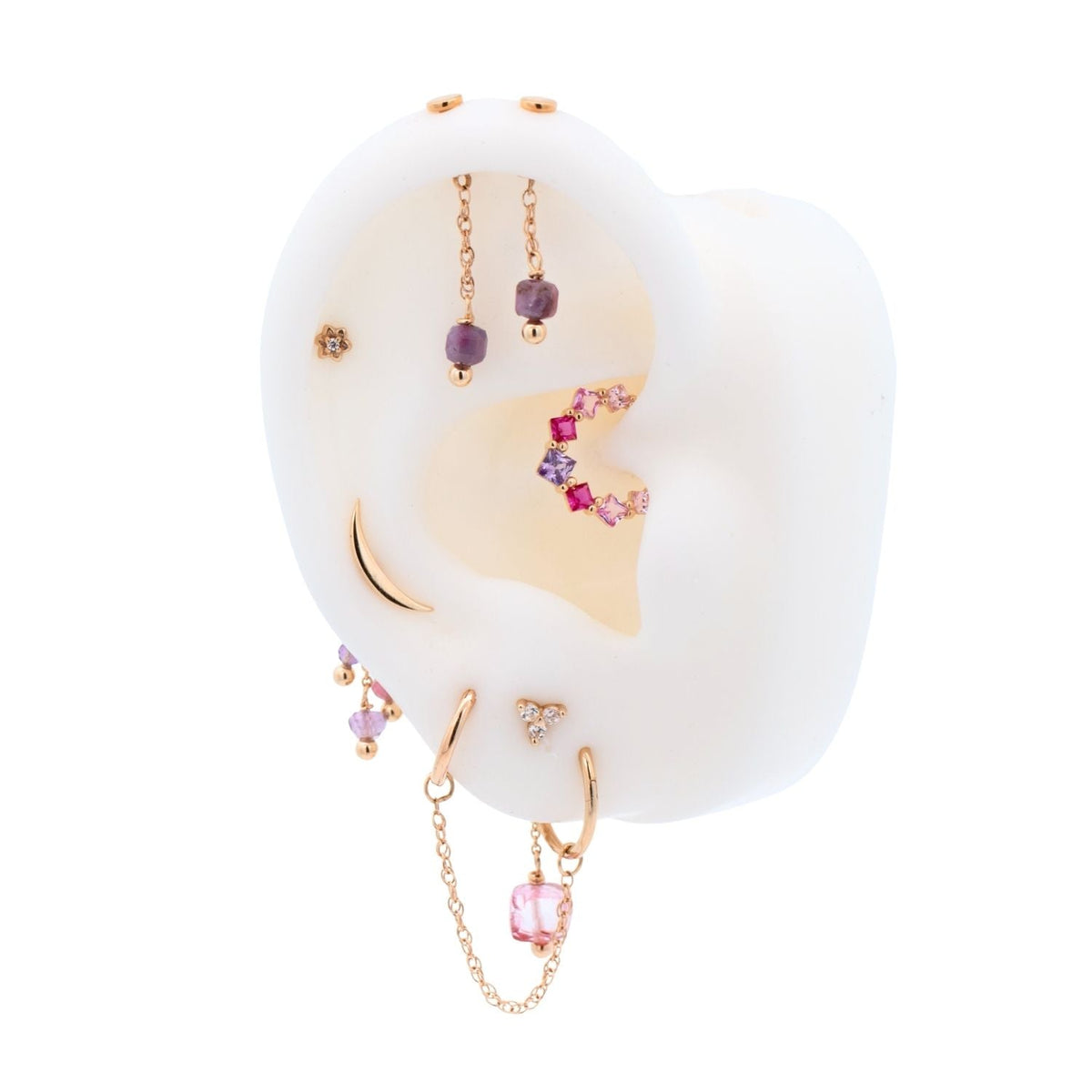 Yellow Gold Earrings Single Gemstone Floating or Vertical Helix Earring The Curated Lobecartilagefloating helixhelix