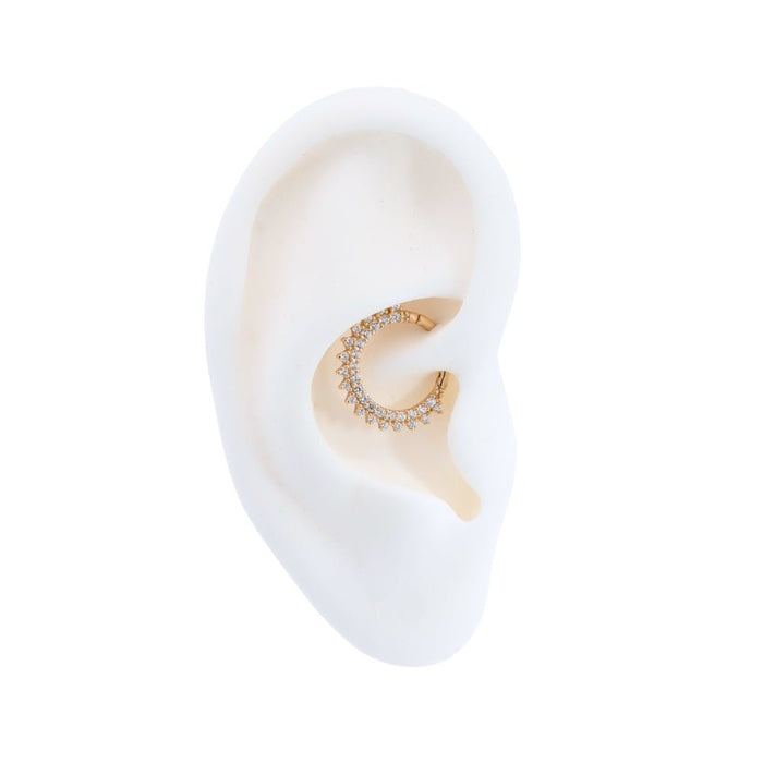 Yellow Gold Hoops Spiked Pave Crystal Daith Clicker Hoop The Curated Lobe14k goldcartilagecartilage jewelry