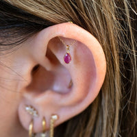 Yellow Gold Studs Teardrop Gemstone Floating Helix Earring The Curated Lobe14k goldblue topazcartilage