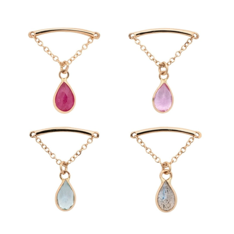 Yellow Gold Studs Teardrop Gemstone Floating Helix Earring The Curated Lobe14k goldblue topazcartilage