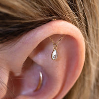 Yellow Gold Studs Teardrop Gemstone Floating Helix Earring The Curated Lobe14k goldblue topazcartilage