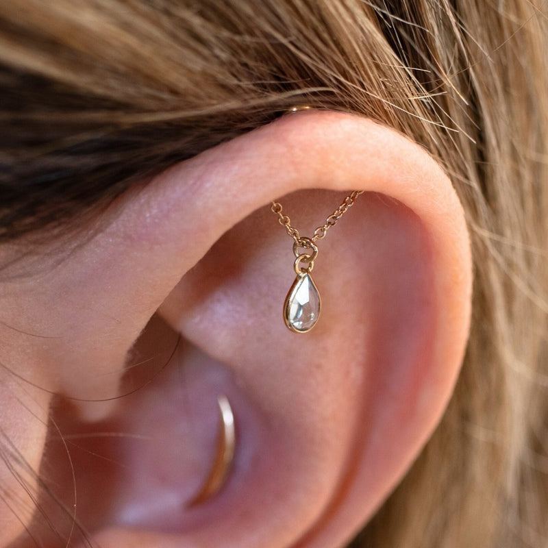 Yellow Gold Studs Teardrop Gemstone Floating Helix Earring The Curated Lobe14k goldblue topazcartilage