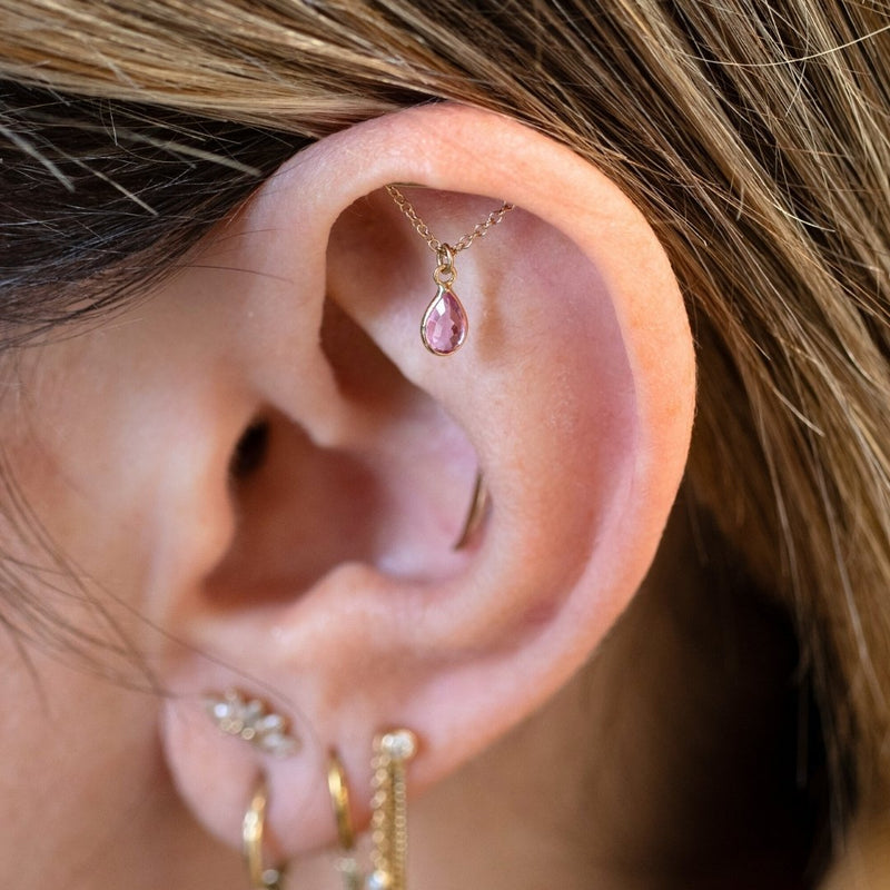 Yellow Gold Studs Teardrop Gemstone Floating Helix Earring The Curated Lobe14k goldblue topazcartilage