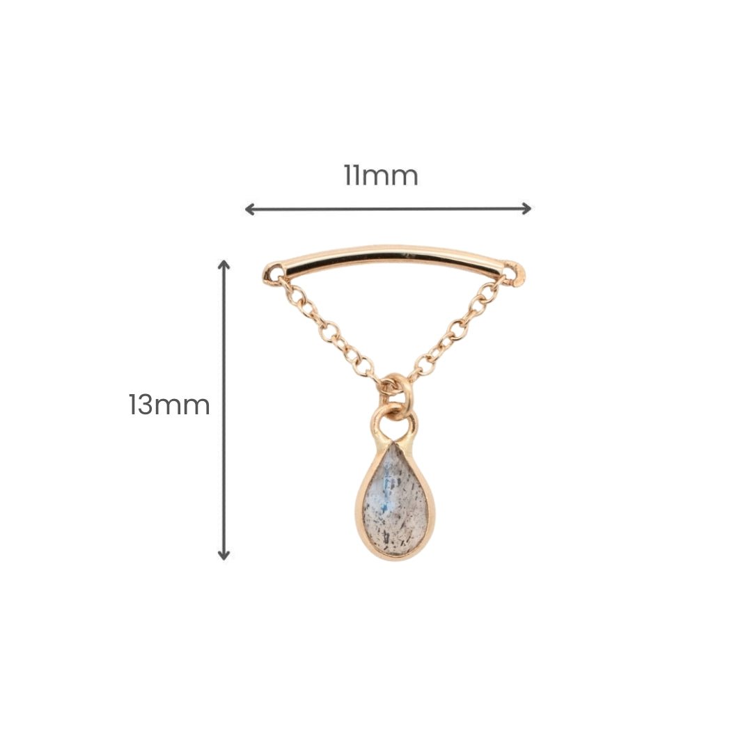 Yellow Gold Studs Teardrop Gemstone Floating Helix Earring The Curated Lobe14k goldblue topazcartilage