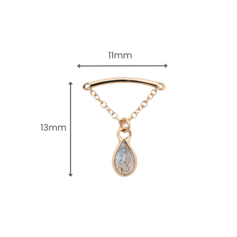 Yellow Gold Studs Teardrop Gemstone Floating Helix Earring The Curated Lobe14k goldblue topazcartilage