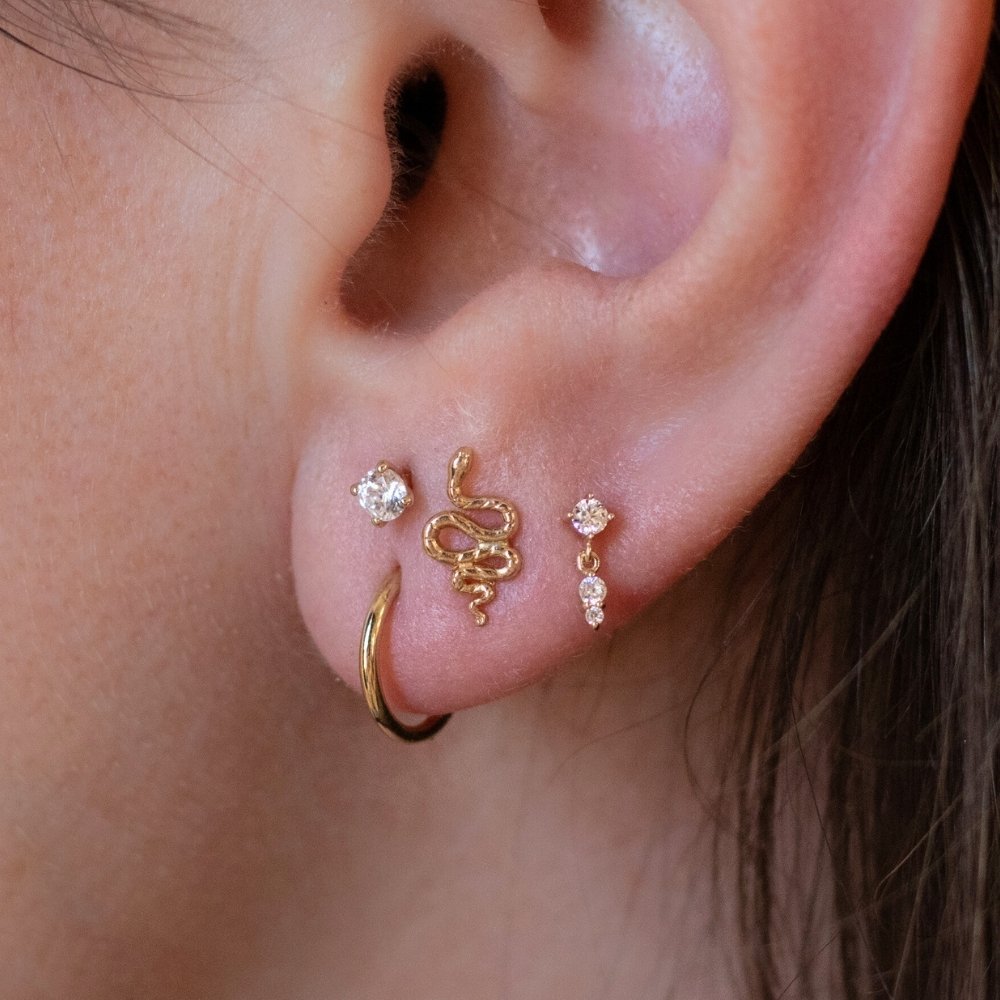 Yellow Gold Studs Tiny Crystal Dangle Earring The Curated Lobe14k gold14k gold topcartilage