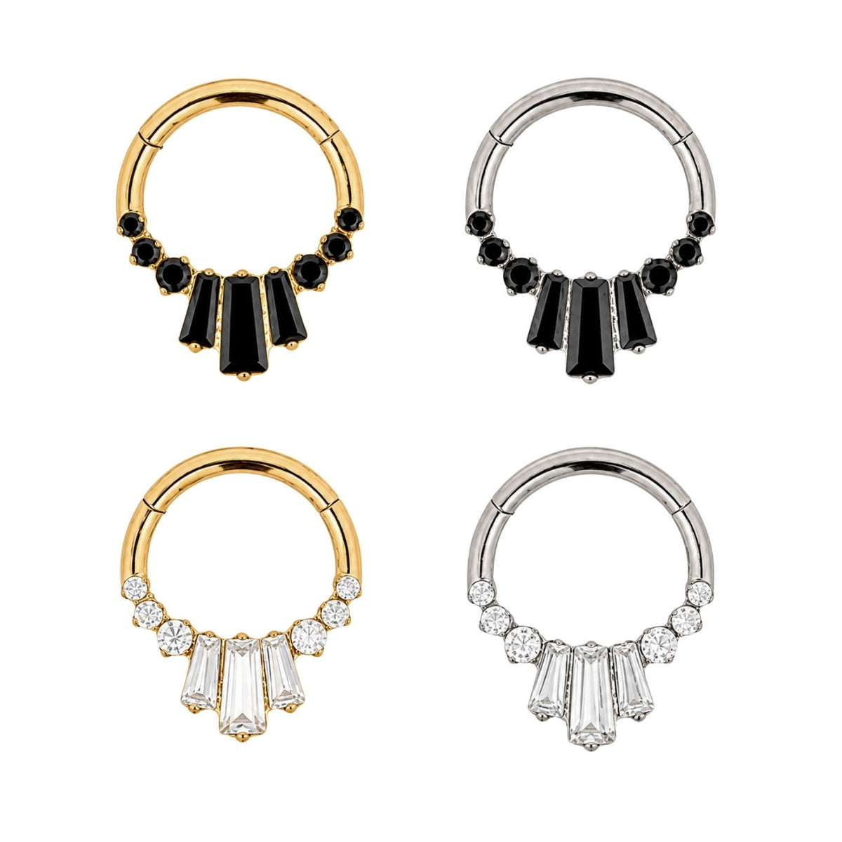 Baguette Crystal Daith Clicker Hoop