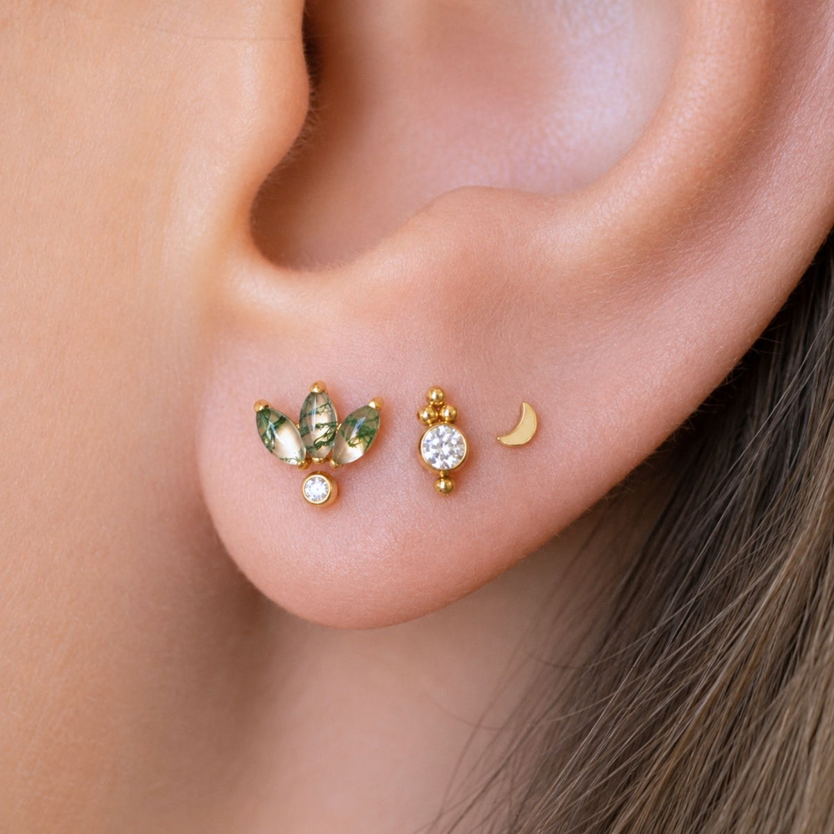 Moss Agate Fan Earring Top