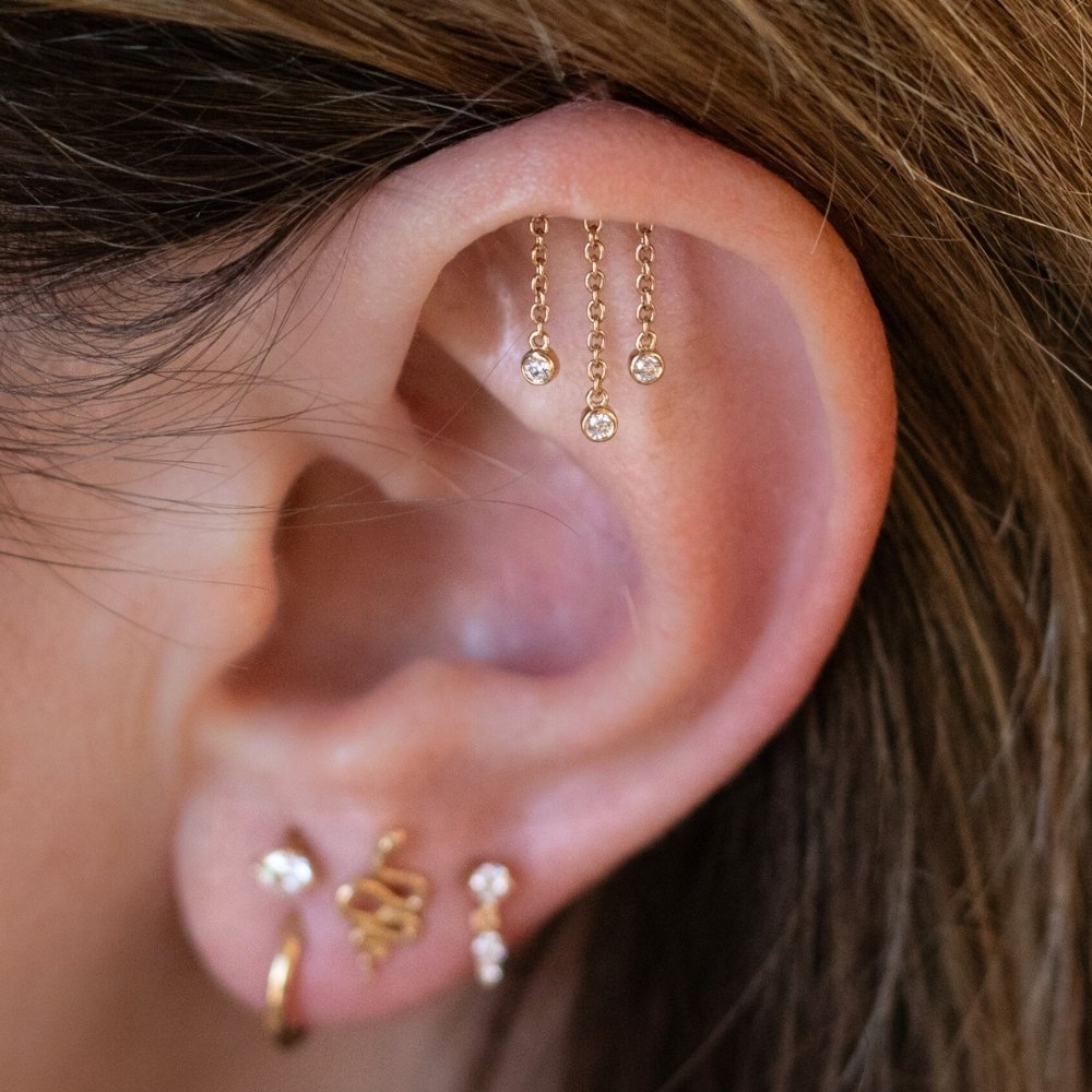 Yellow Gold Studs Triple Crystal Floating Helix Earring The Curated Lobe14k gold14k gold topbestseller