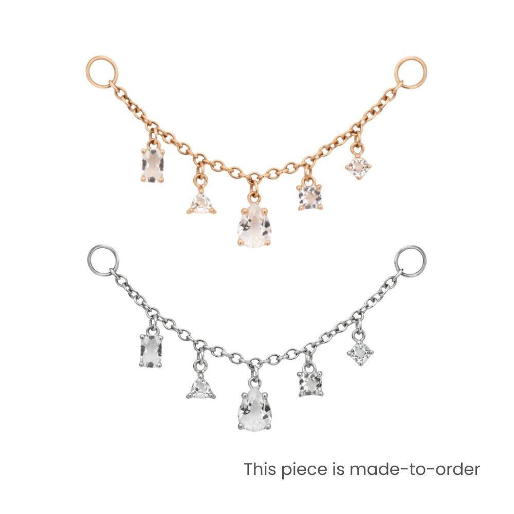 Yellow Gold Chains Connectors & Ear Jackets White Topaz Multi - Cut Chain Connector The Curated Lobe14k goldcartilagechain connector