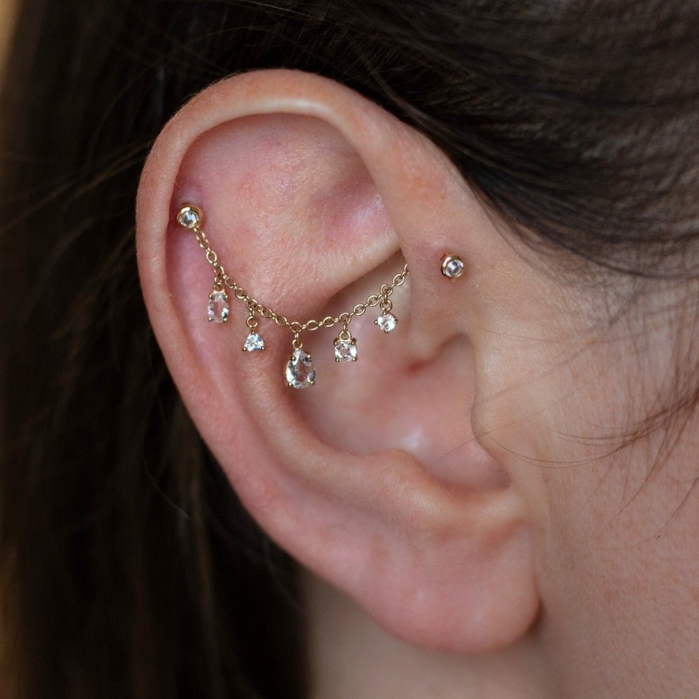Yellow Gold Chains Connectors & Ear Jackets White Topaz Multi - Cut Chain Connector The Curated Lobe14k goldcartilagechain connector