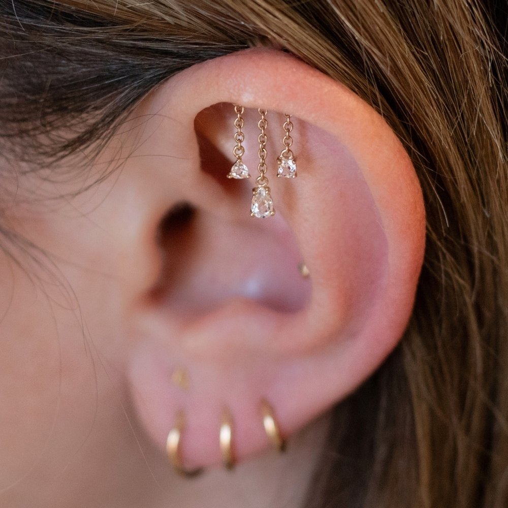 Yellow Gold Threadless Tops White Topaz Triple Chain Floating Helix Earring The Curated Lobe14k gold14k gold topcartilage