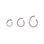 Titanium Rainbow Pave Crystal Clickers - Silver Hoops