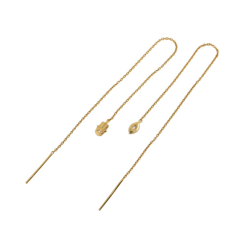 Gold Threader Earrings - Evil Eye Earrings