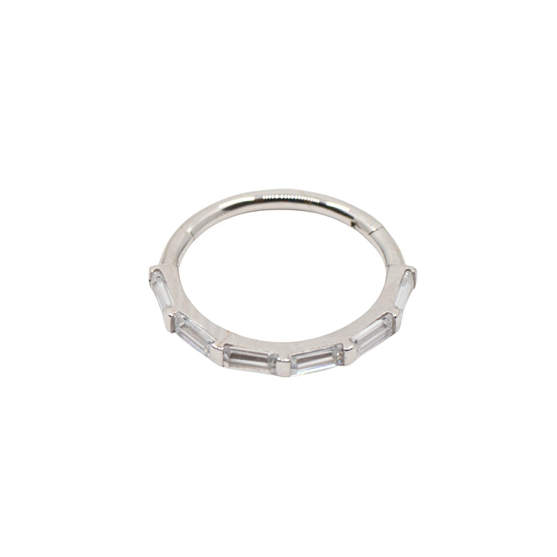 White Gold Hoops Baguette Crystal Clicker Hoop The Curated Lobe