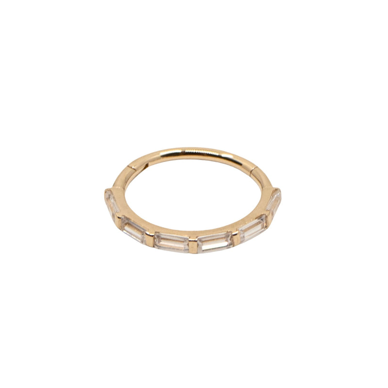 Yellow Gold Hoops Baguette Crystal Clicker Hoop The Curated Lobe
