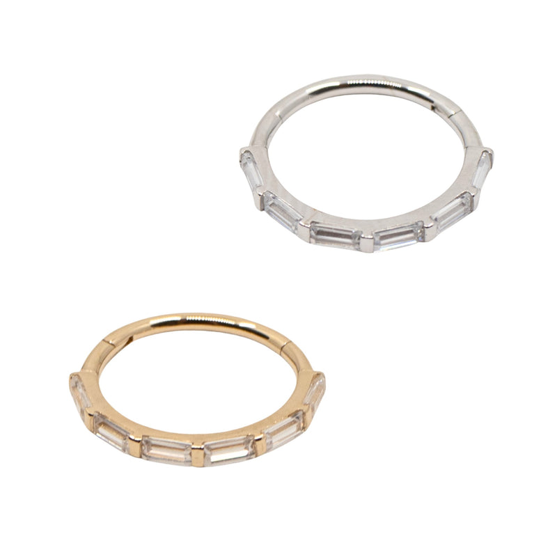 Yellow Gold Hoops Baguette Crystal Clicker Hoop The Curated Lobe