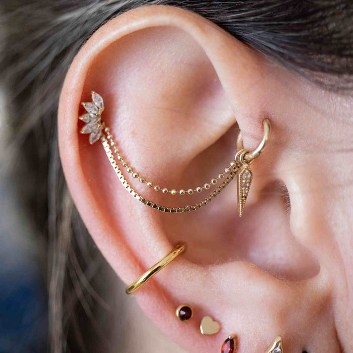 Yellow Gold Chains Connectors & Ear Jackets Ball and Box Chain Connector The Curated Lobe14k goldbox chaincartilage