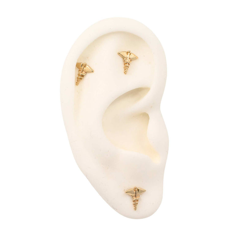 Yellow Gold Studs Caduceus Earring The Curated Lobe