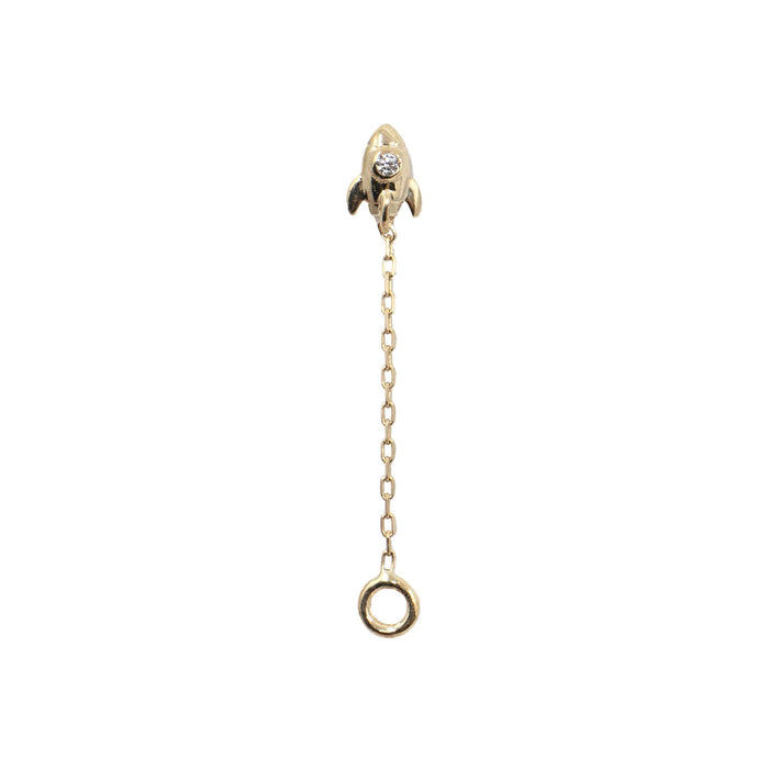 Yellow Gold Threadless Tops Chain Rocketship Earring The Curated Lobe