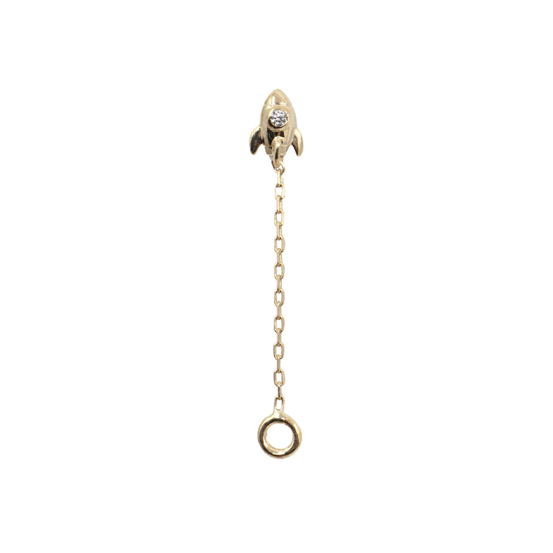 Yellow Gold Threadless Tops Chain Rocketship Earring The Curated Lobe14k gold14k gold topcartilage