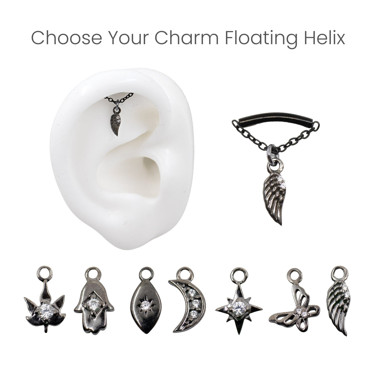 Gunmetal Threadless Tops Charmed Floating Helix Earring The Curated Lobe