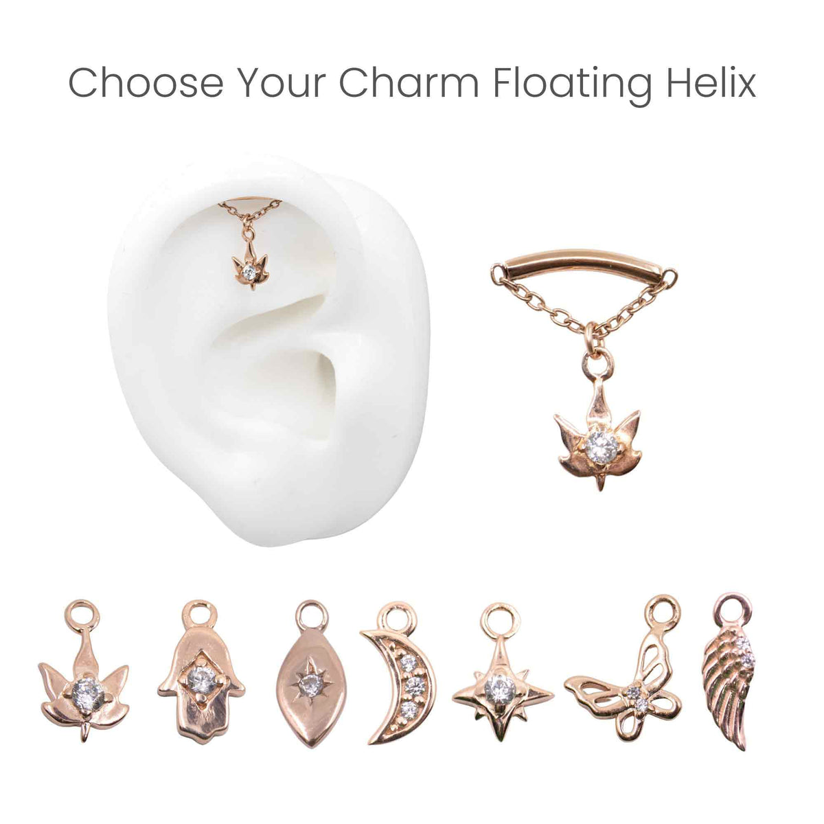 Rose Gold Threadless Tops Charmed Floating Helix Earring The Curated Lobe