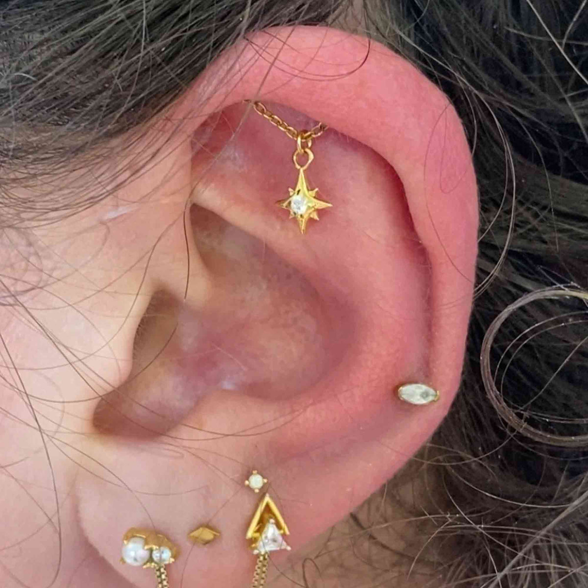 Yellow Gold Threadless Tops Charmed Floating Helix Earring The Curated Lobecartilagecharmfloating