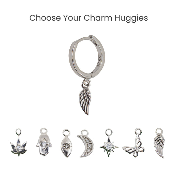 Silver Hoops Charmed Huggie Hoop The Curated Lobecharm hoopsgold hoopsgold vermeil