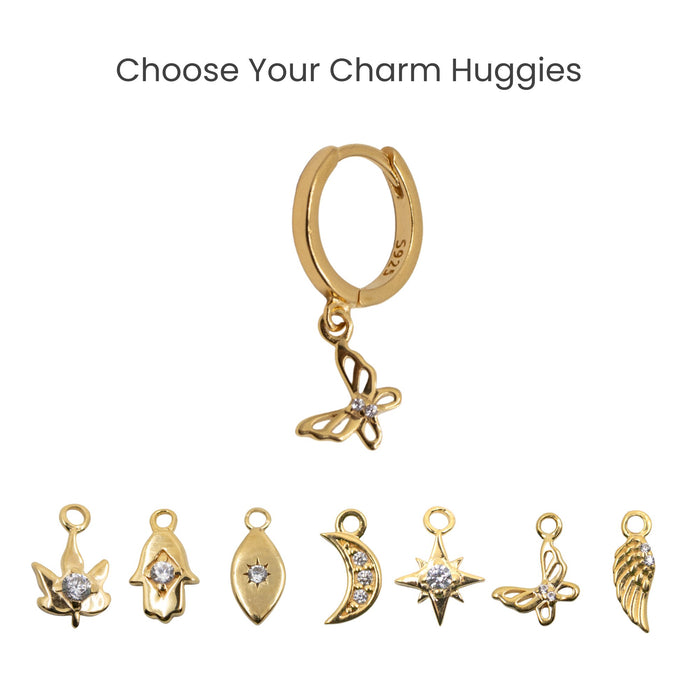 Yellow Gold Hoops Charmed Huggie Hoop The Curated Lobecharm hoopsgold hoopsgold vermeil