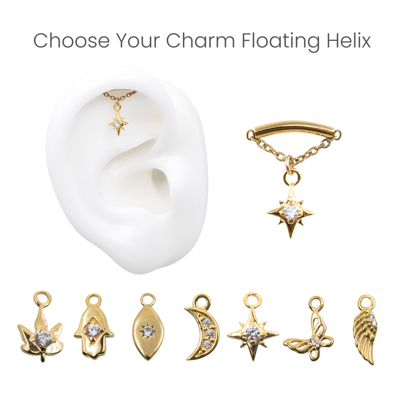 Rose Gold Charmed Floating Helix Earring - Silver Floating Helix Earring