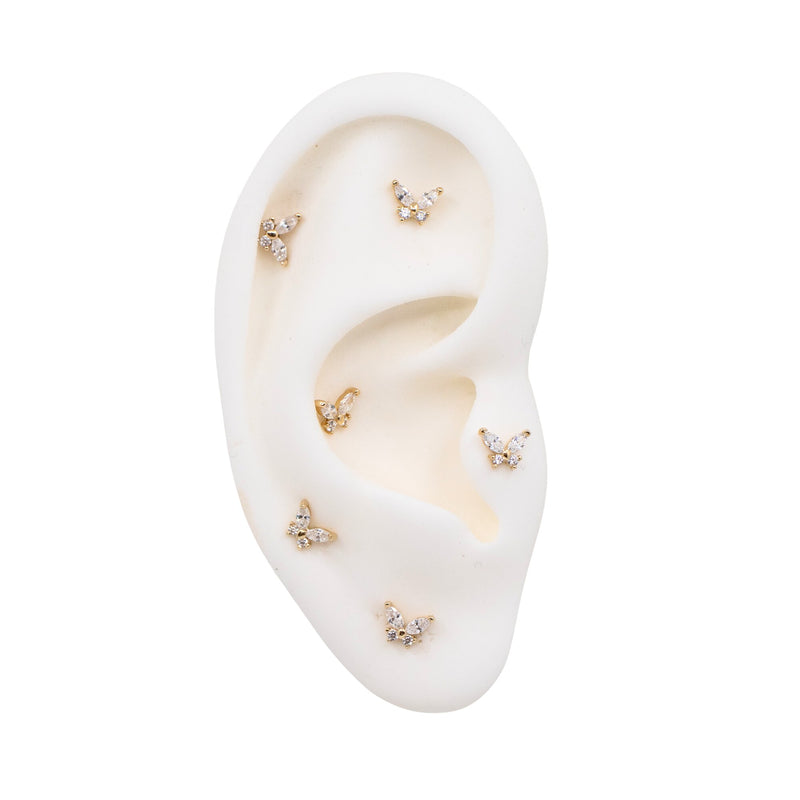 Yellow Gold Studs Crystal Butterfly Stud Earring The Curated Lobe14k gold14k gold topbutterfly