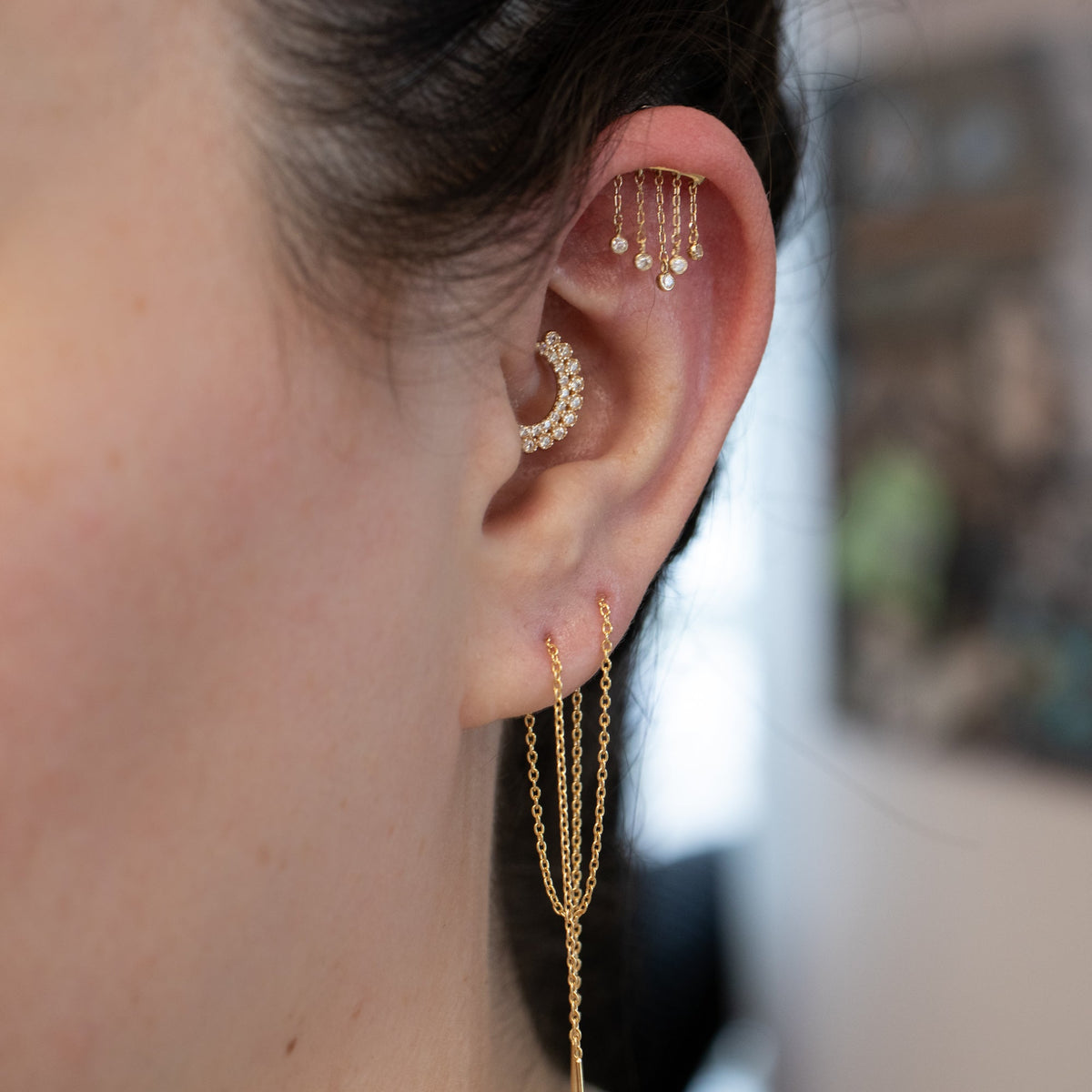 Yellow Gold Studs Crystal Chandelier Floating Helix Earring The Curated Lobe14k gold14k gold topbestseller