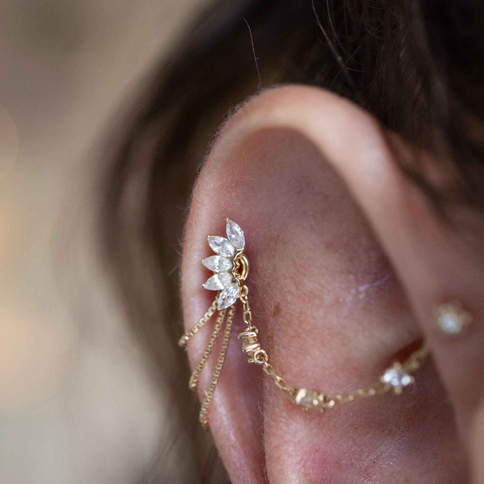 Yellow Gold Studs Crystal Fan Earring The Curated Lobe