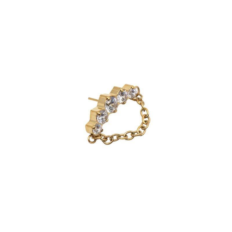 Yellow Gold Threadless Tops Curved Crystal Earring With Chain The Curated Lobecartilagefloatingfloating helix