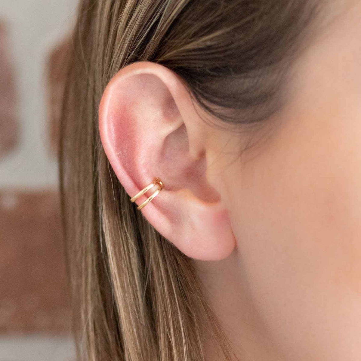 Yellow Gold Ear Cuffs Double-band Ear Cuff The Curated Lobe