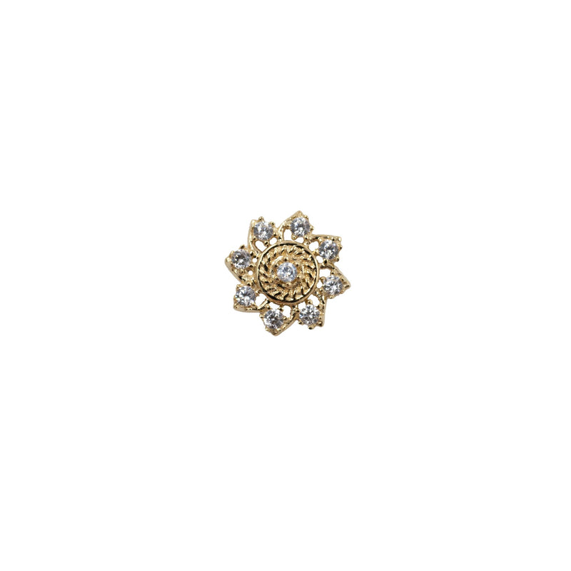 Yellow Gold Studs Filigree Crystal Flower Earring The Curated Lobe