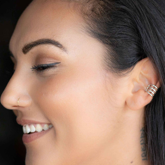 Yellow Gold Ear Cuffs Four Band Ear Cuff The Curated Lobegold vermeilno piercing