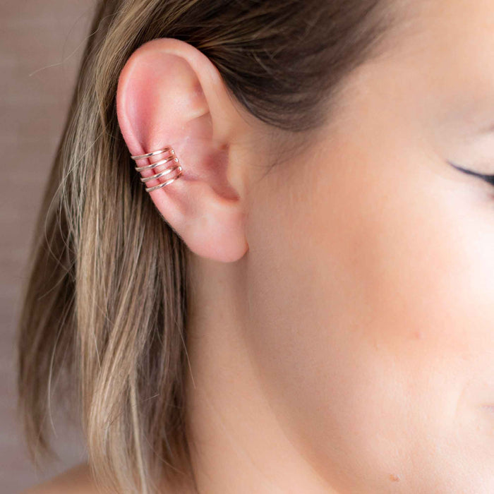 Yellow Gold Ear Cuffs Four Band Ear Cuff The Curated Lobegold vermeilno piercing
