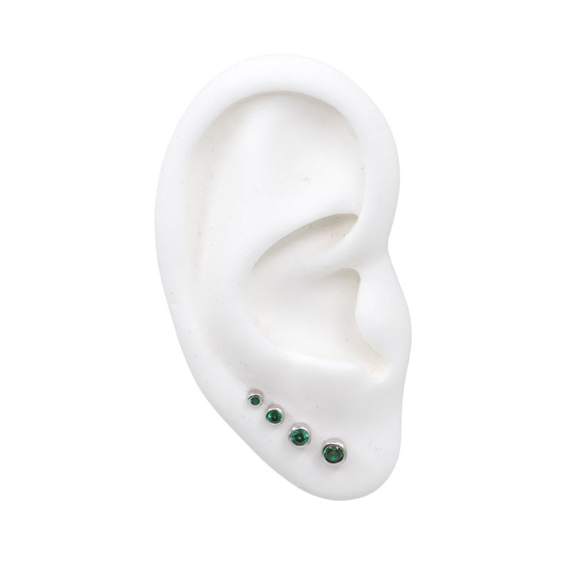 Silver Studs Graduated Emerald Stud Earring Set The Curated Lobe
