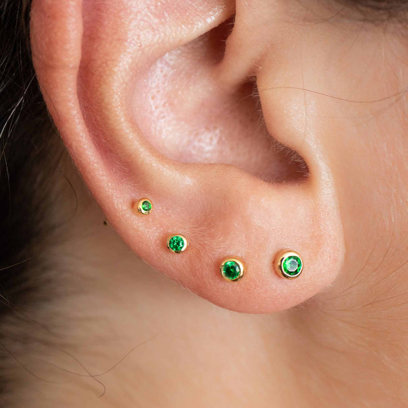 Yellow Gold Studs Graduated Emerald Stud Earring Set The Curated LobeBirthstone Stud EarringsEmerald Studsgold vermeil
