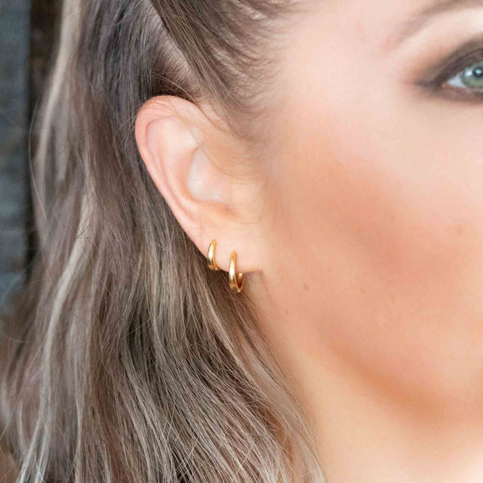 Yellow Gold Hoops Graduated Huggie Hoop Set - Set of 4 The Curated LobeGold Hoopshoopslobe