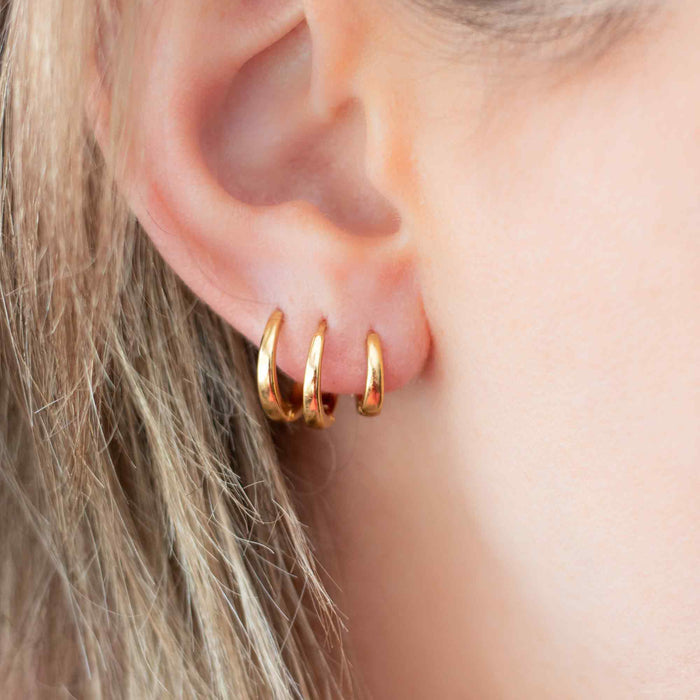 Yellow Gold Hoops Graduated Huggie Hoop Set - Set of 4 The Curated LobeGold Hoopshoopslobe