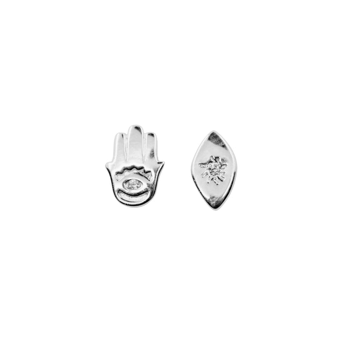Silver Studs Hamsa + Evil Eye Earring Set The Curated Lobeevil eyegold vermeillobe