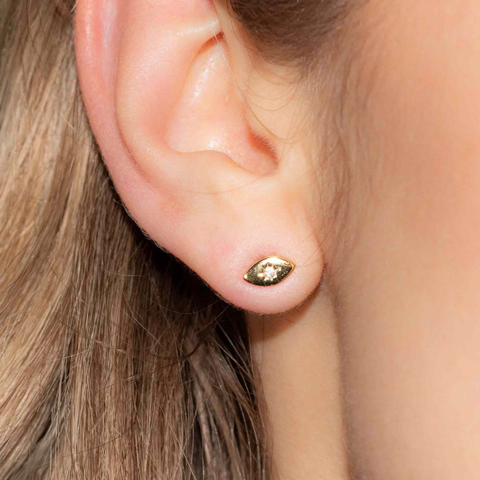Yellow Gold Studs Hamsa + Evil Eye Earring Set The Curated Lobeevil eyegold vermeillobe