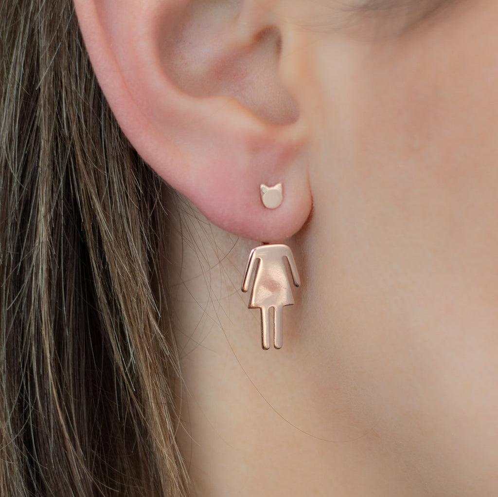 Rose Gold Ear Jacket - Woman Shaped and Cat