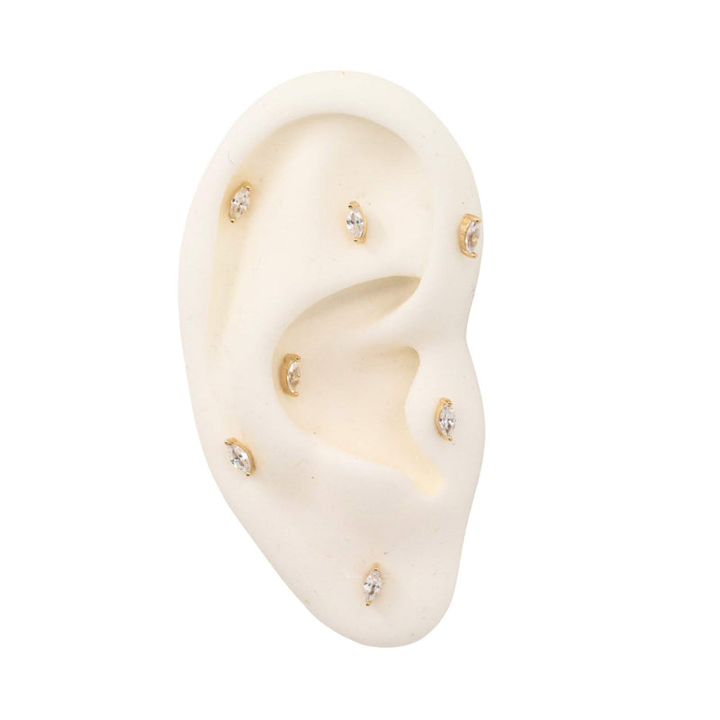 Yellow Gold Studs Marquise Crystal Earring The Curated Lobe