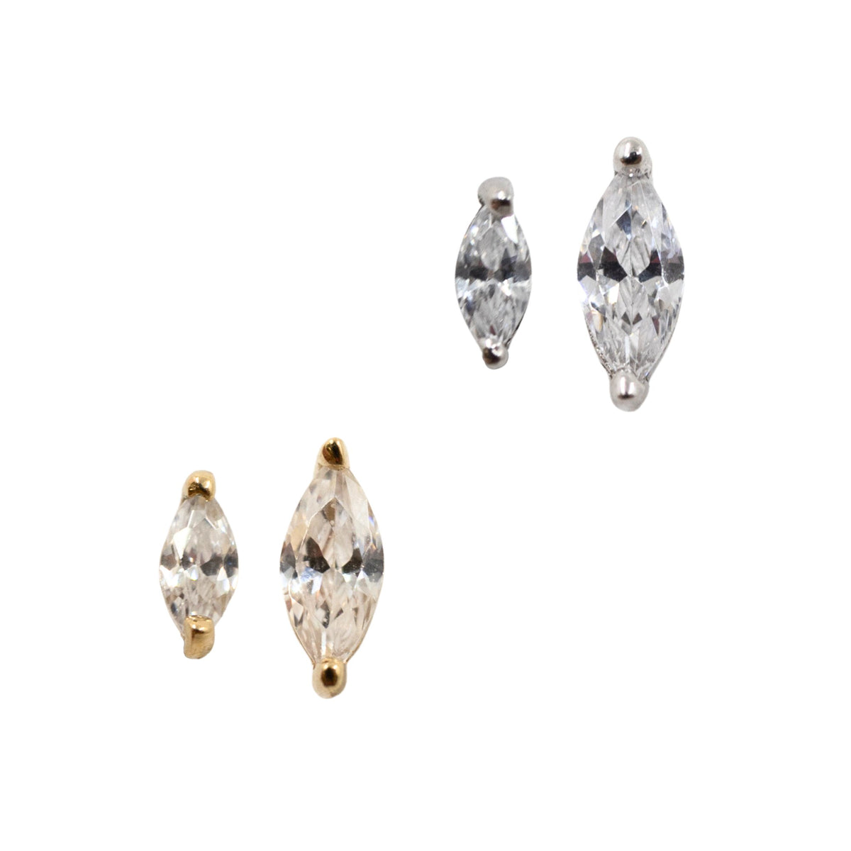 Yellow Gold Studs Marquise Crystal Earring The Curated Lobe