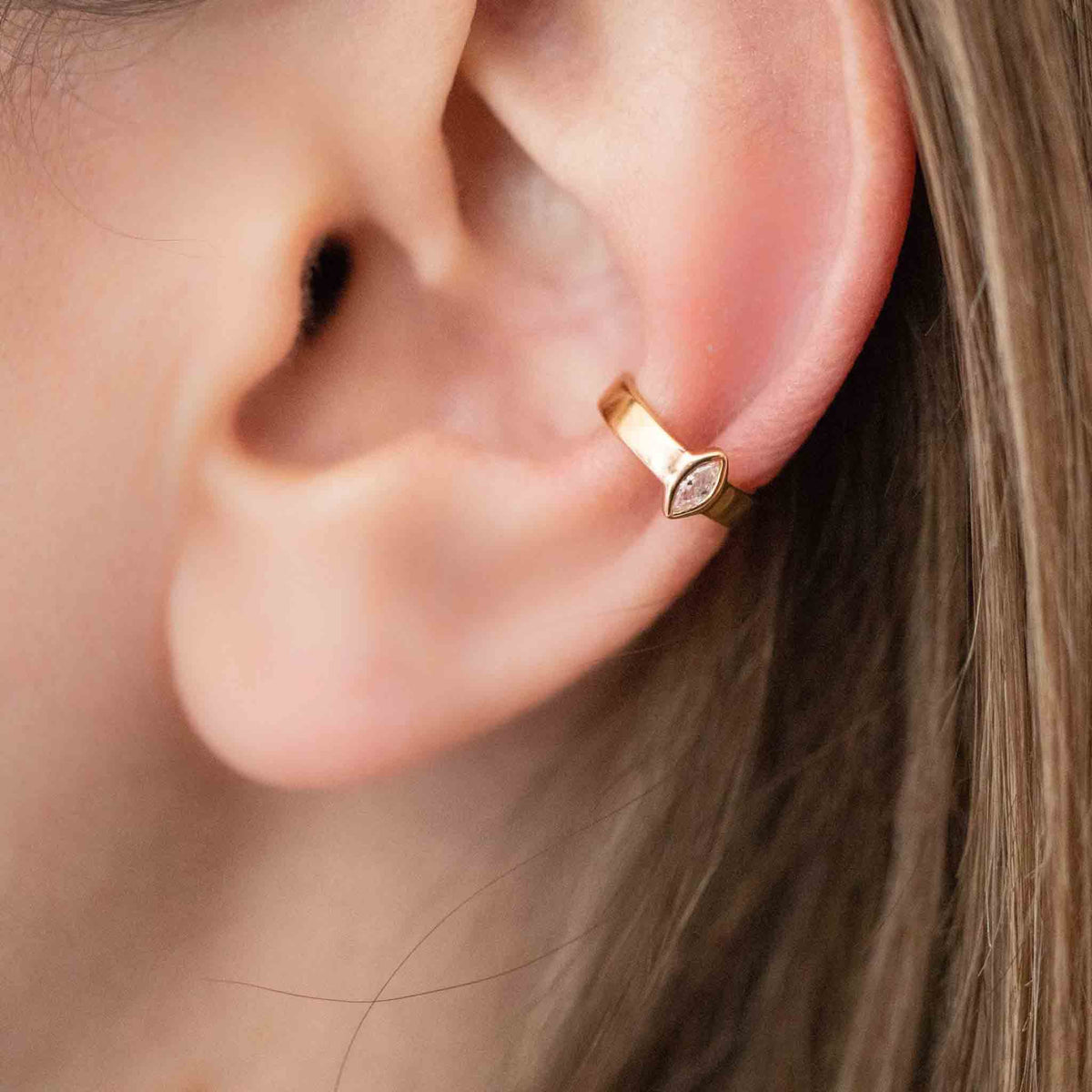 Yellow Gold Ear Cuffs Marquise-cut Crystal Ear Cuff The Curated Lobeconchgold vermeilno piercing